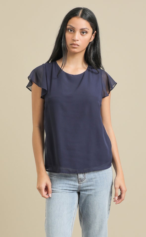 Jersey Back Scoop Neck Top Navy