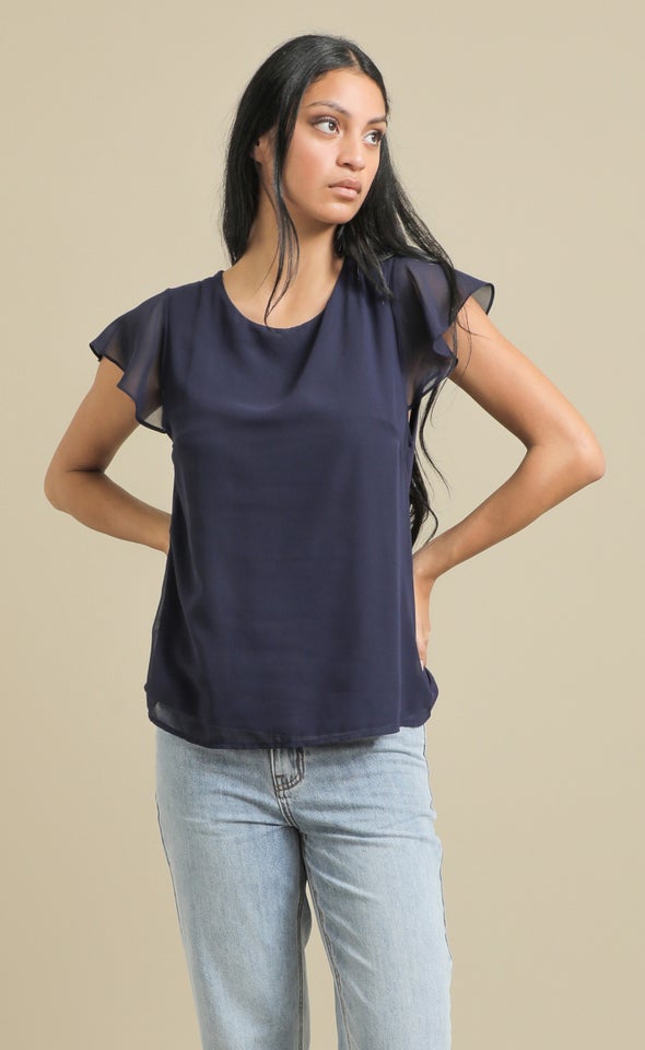 Jersey Back Scoop Neck Top Navy