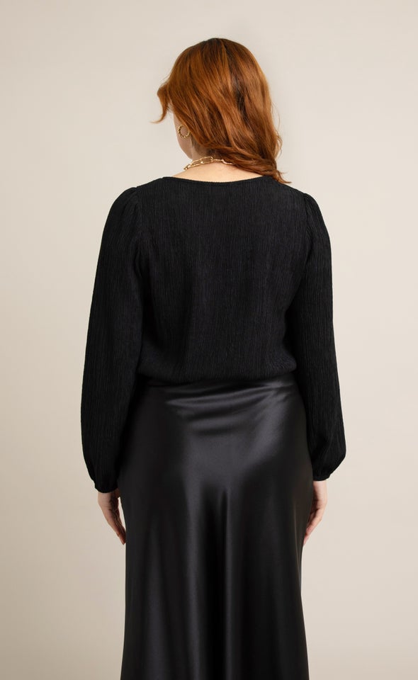 Jersey Boatneck 3/4 Sleeve Top Black