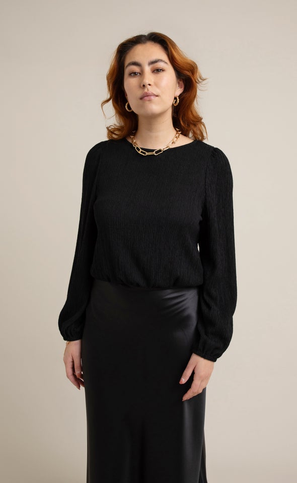 Jersey Boatneck 3/4 Sleeve Top Black