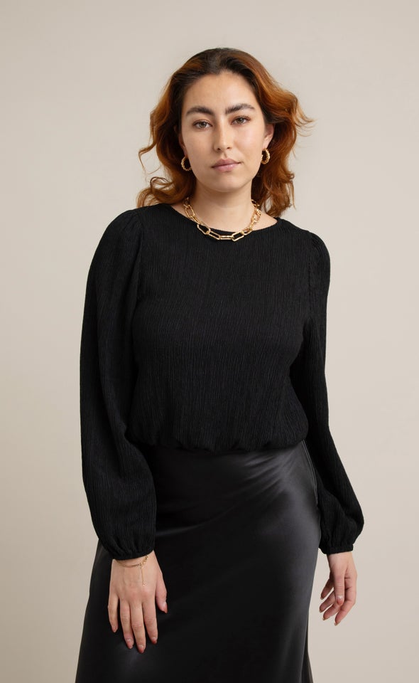 Jersey Boatneck 3/4 Sleeve Top Black
