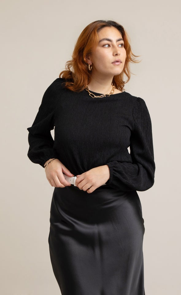 Jersey Boatneck 3/4 Sleeve Top Black