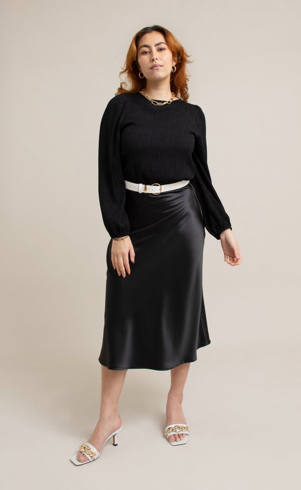 Jersey Boatneck 3/4 Sleeve Top Black