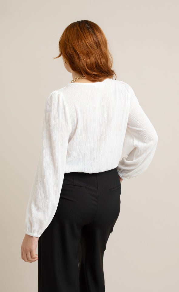 Jersey Boatneck 3/4 Sleeve Top White