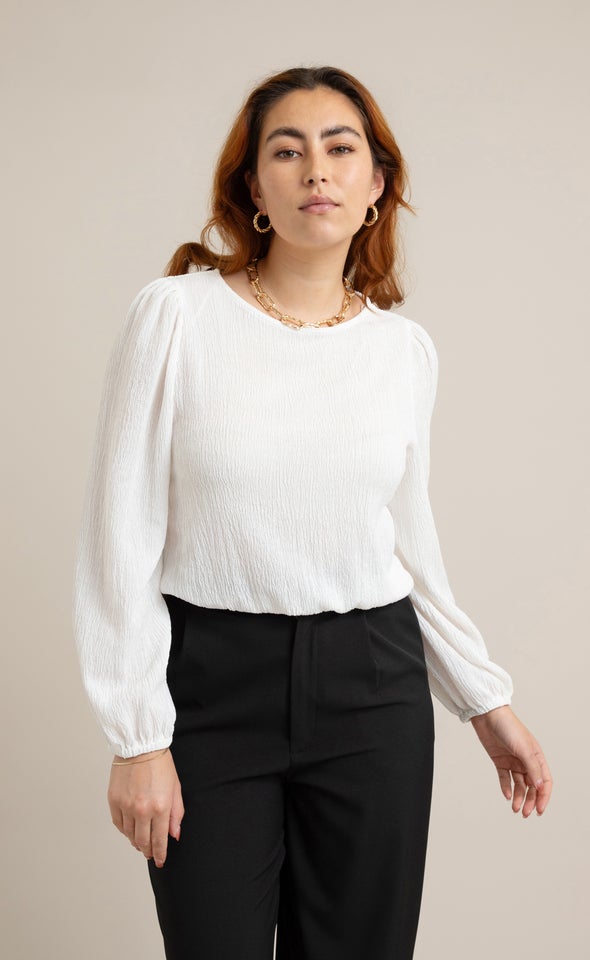 Jersey Boatneck 3/4 Sleeve Top White