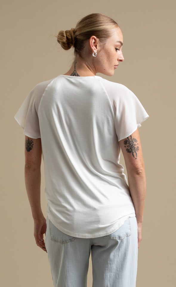 Jersey Chiffon Raglan Top Cream