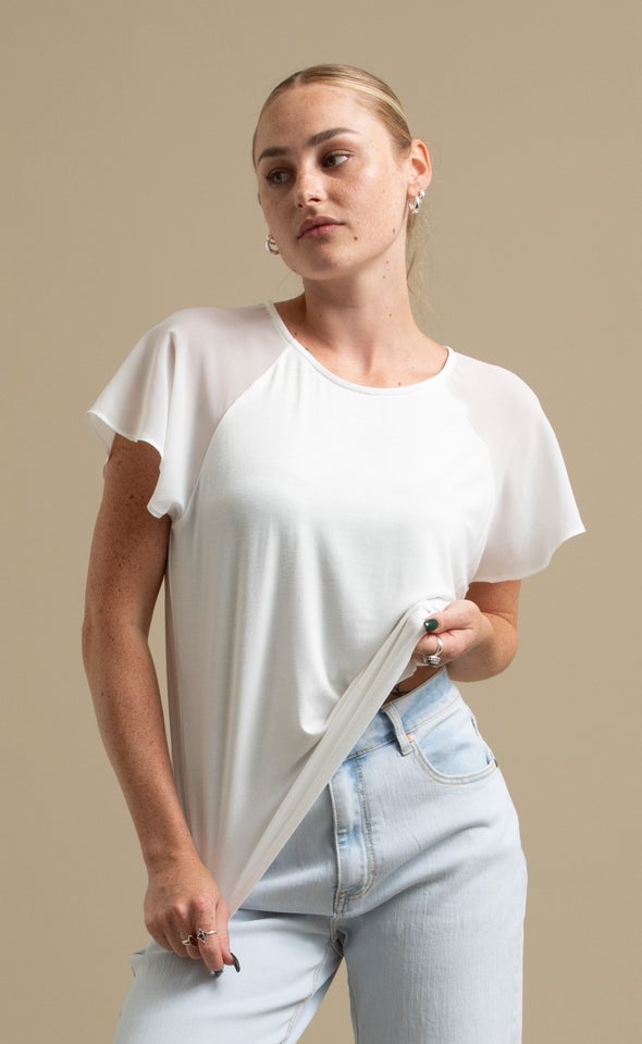 Jersey Chiffon Raglan Top Cream