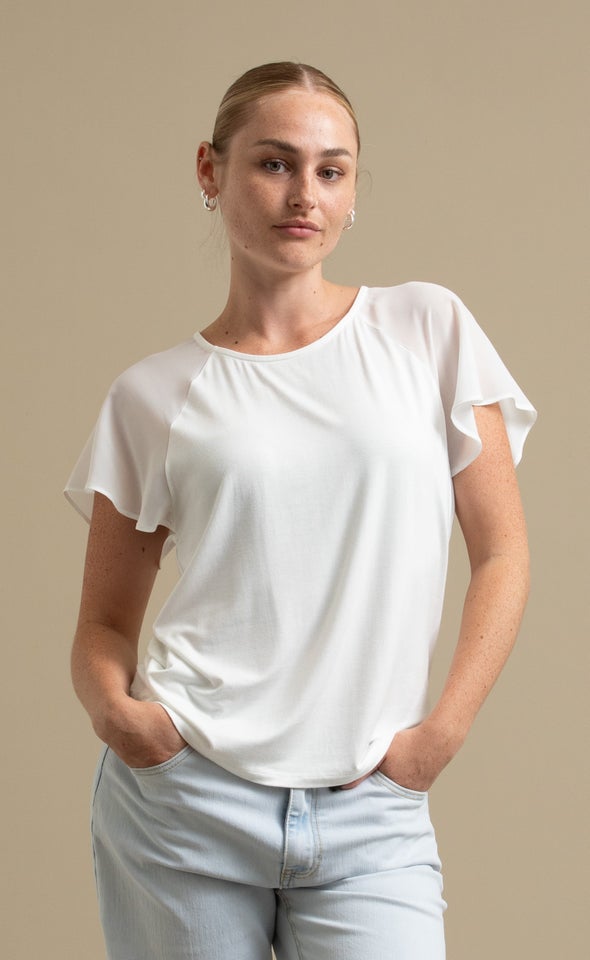 Jersey Chiffon Raglan Top Cream