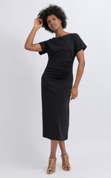 Shop our Jersey Cinched Waist Midi Dress in Black | Pagani
