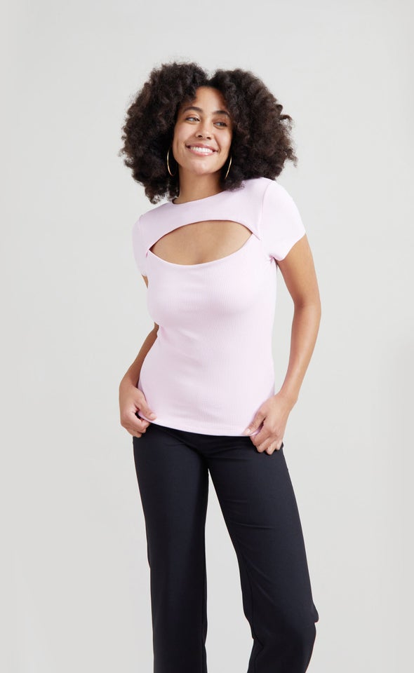 Jersey Cut-Out SS Top Pink