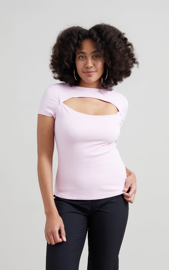 Jersey Cut-Out SS Top Pink