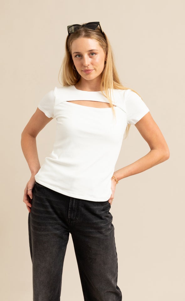 Jersey Cut-Out SS Top White
