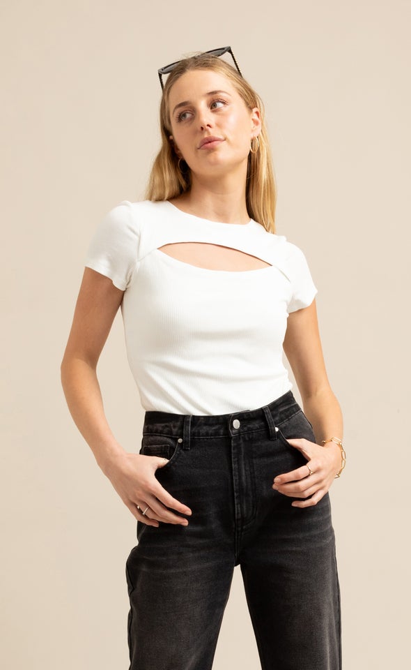 Jersey Cut-Out SS Top White