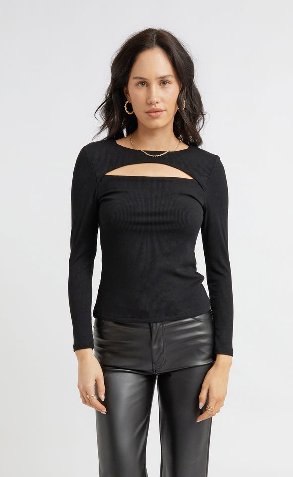 Jersey Cut-Out Top Black