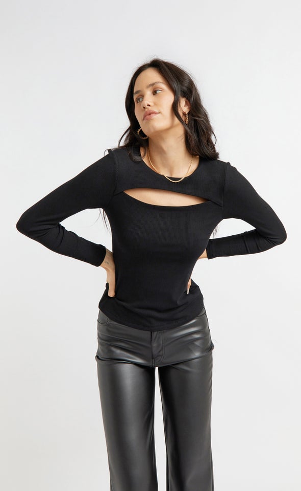 Jersey Cut-Out Top Black