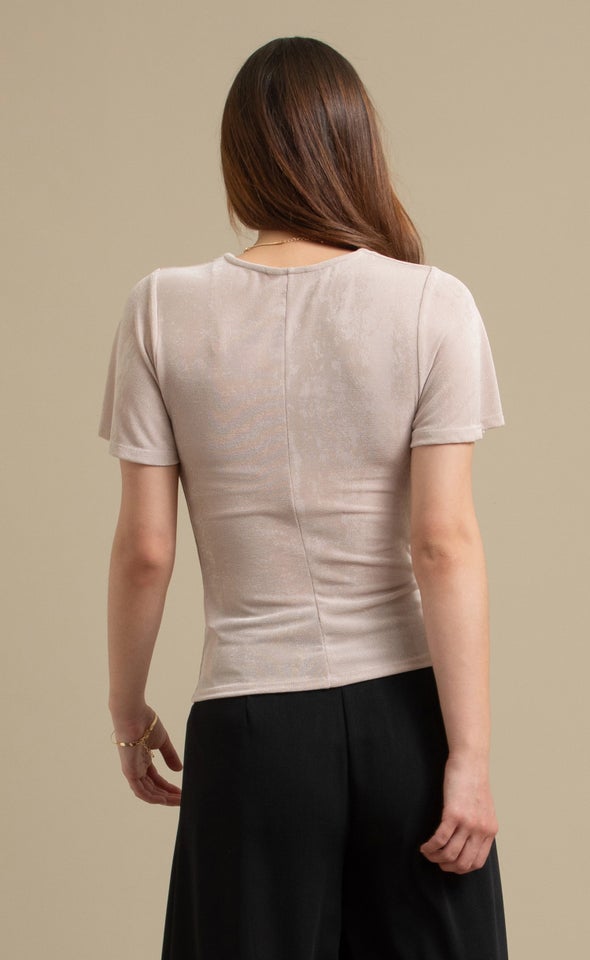 Jersey Fluted Sleeve Cowl Top Soft Gold