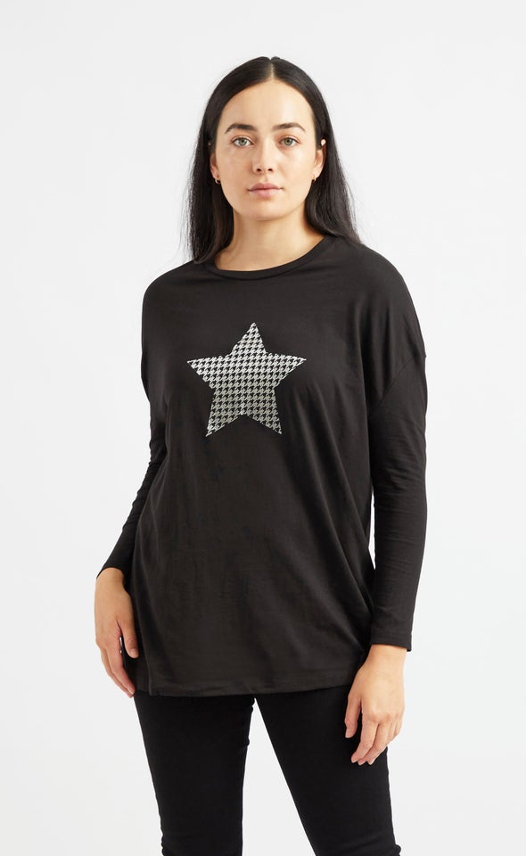 Jersey Foil Star Oversize LS Tee Black