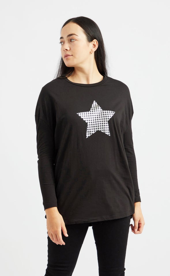 Jersey Foil Star Oversize LS Tee Black