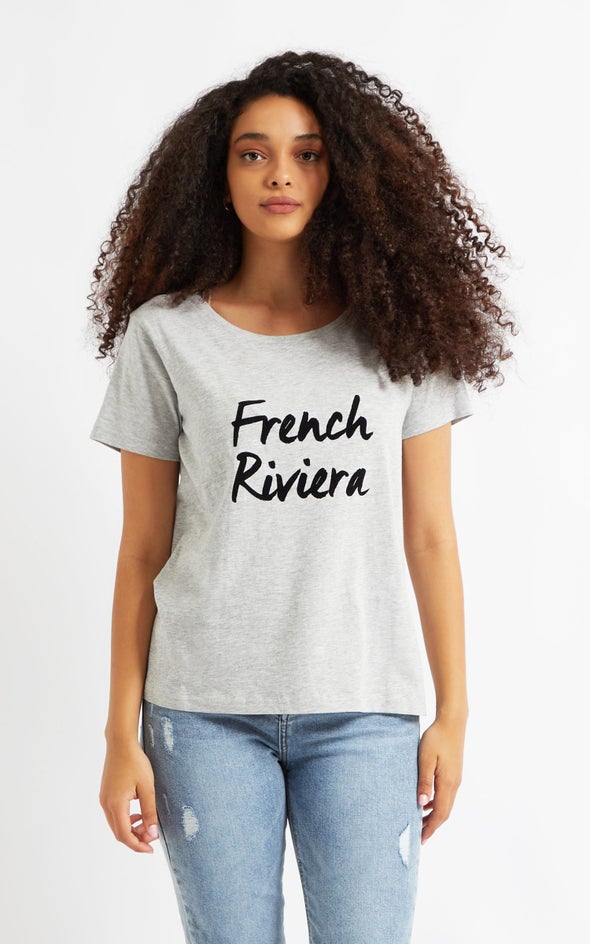Jersey French Riviera Print Tee Grey Marle