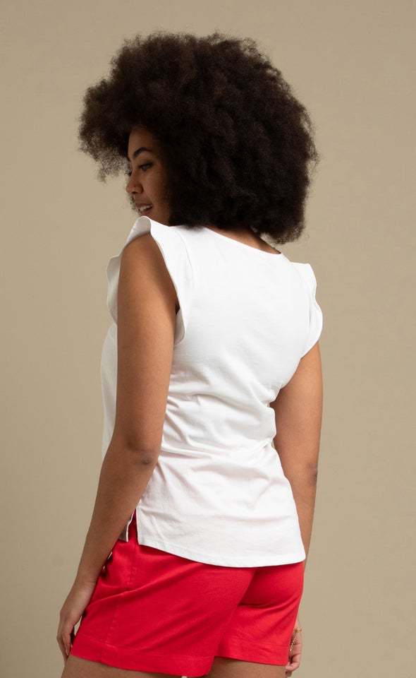 Jersey Frill Sleeve Top White