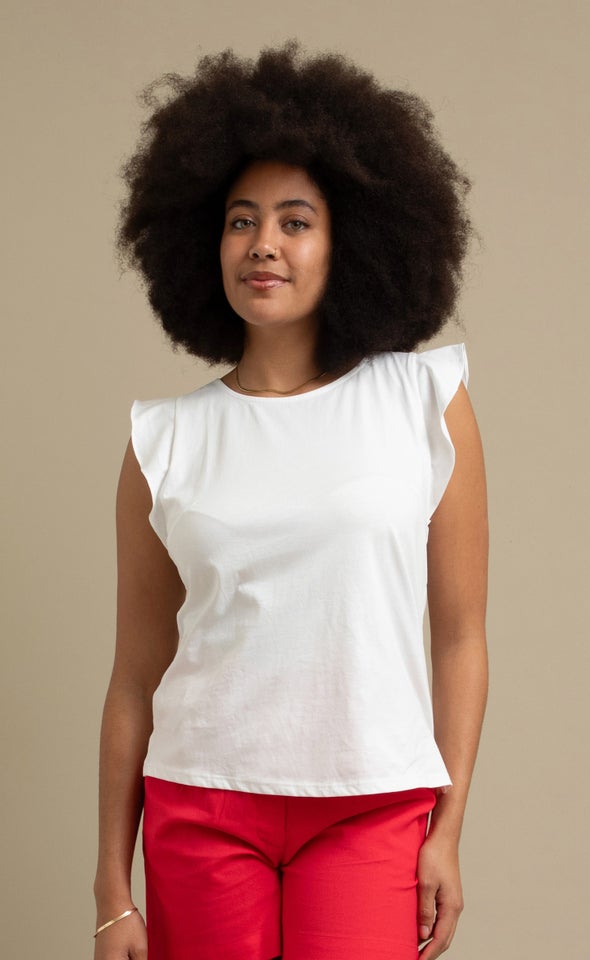 Jersey Frill Sleeve Top White