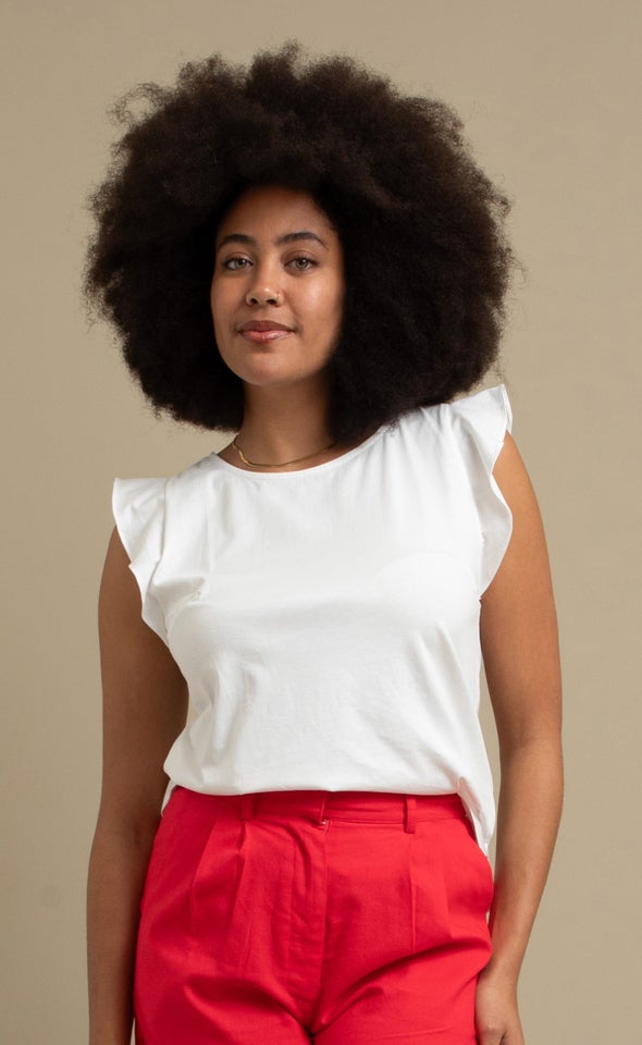 Jersey Frill Sleeve Top White