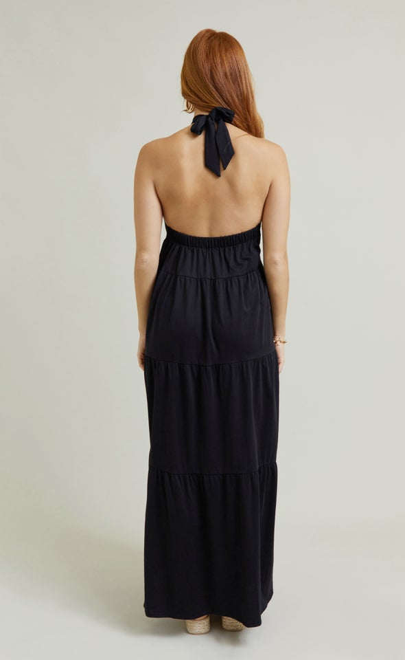 Jersey Halter Neck Maxi Black