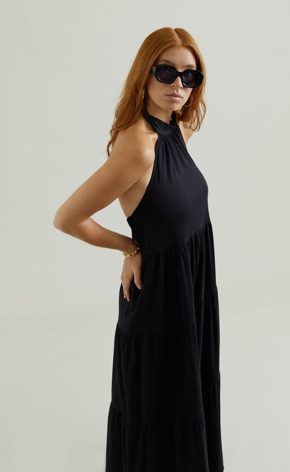 Jersey Halter Neck Maxi Black