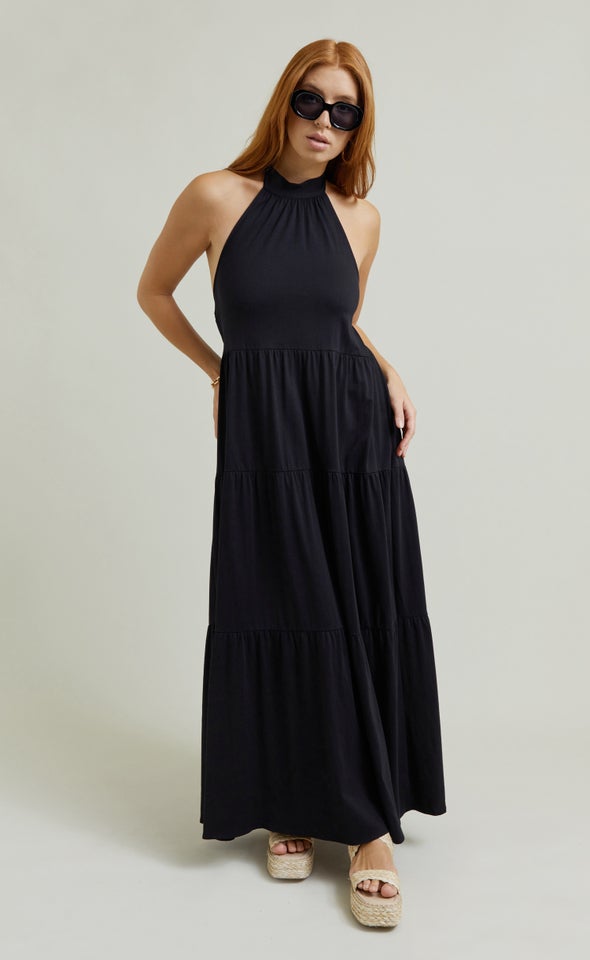 Jersey Halter Neck Maxi Black