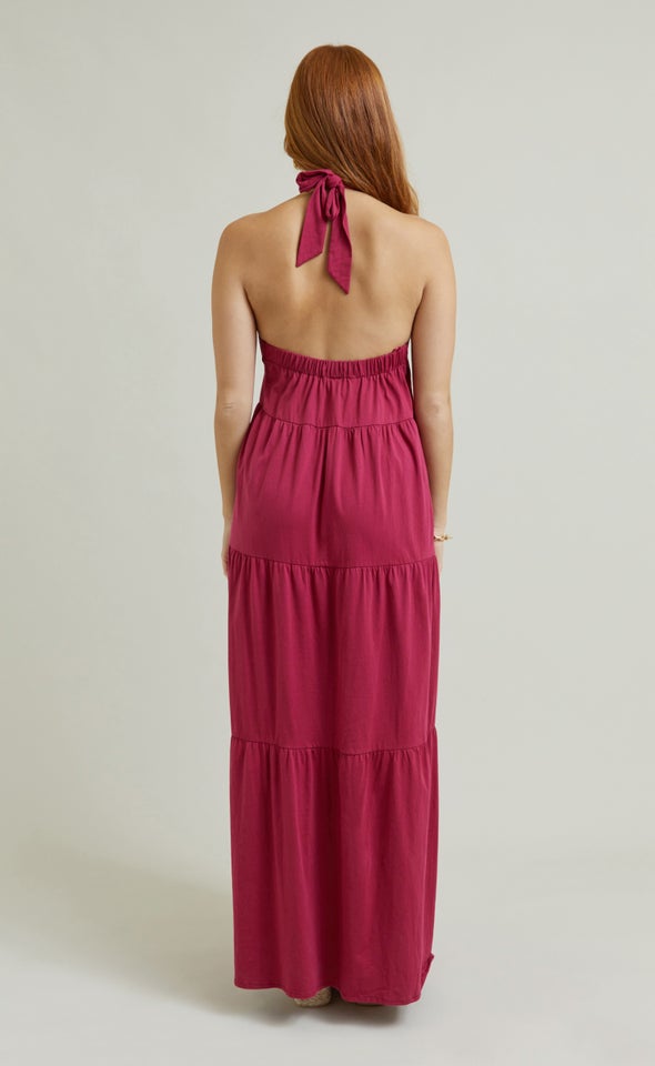 Jersey Halter Neck Maxi Red Wine
