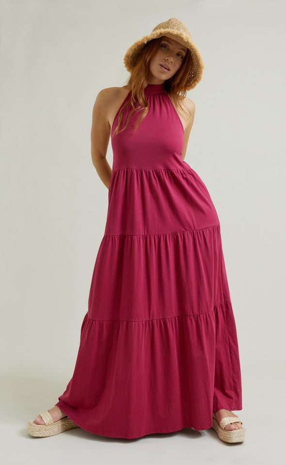 Jersey Halter Neck Maxi Red Wine