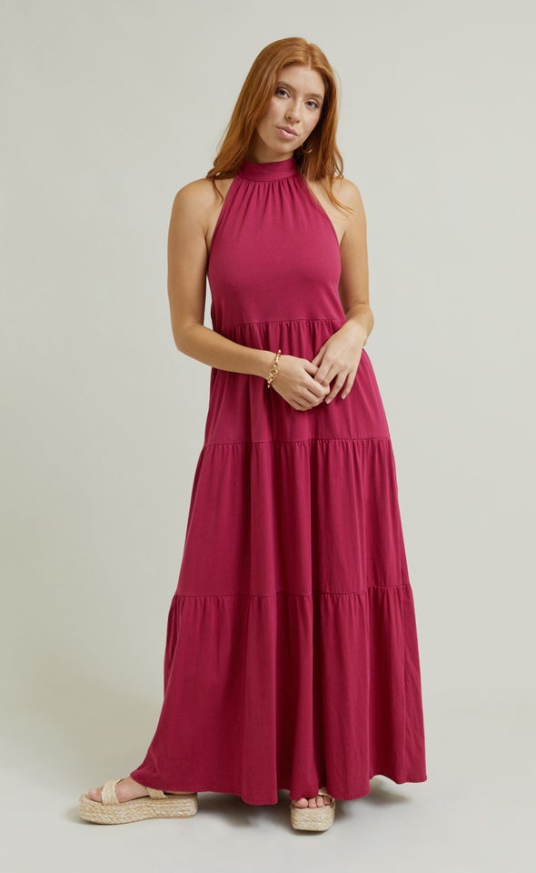 Jersey Halter Neck Maxi Red Wine