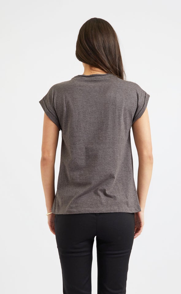 Jersey J'Adore Flocked Print Tee Charcoal Marle