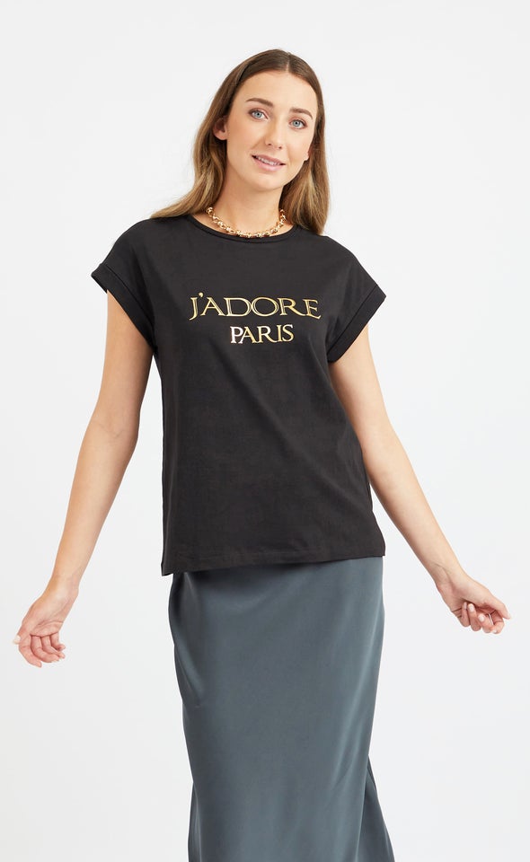 Jersey J'Adore Print Tee Black