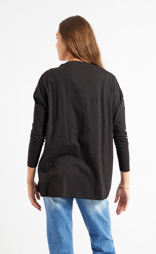 Jersey Keep It Chic Oversize LS Tee Black