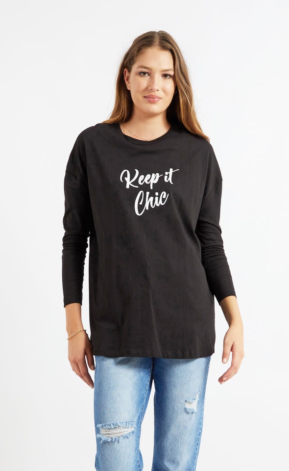 Jersey Keep It Chic Oversize LS Tee Black
