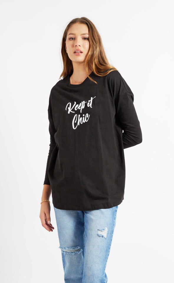Jersey Keep It Chic Oversize LS Tee Black