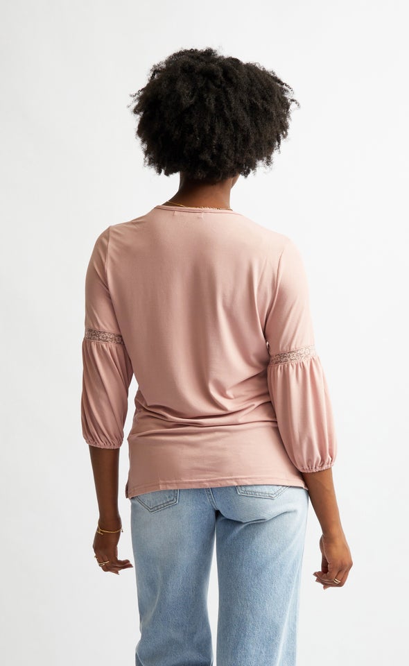 Jersey Lace Trim Top Blush