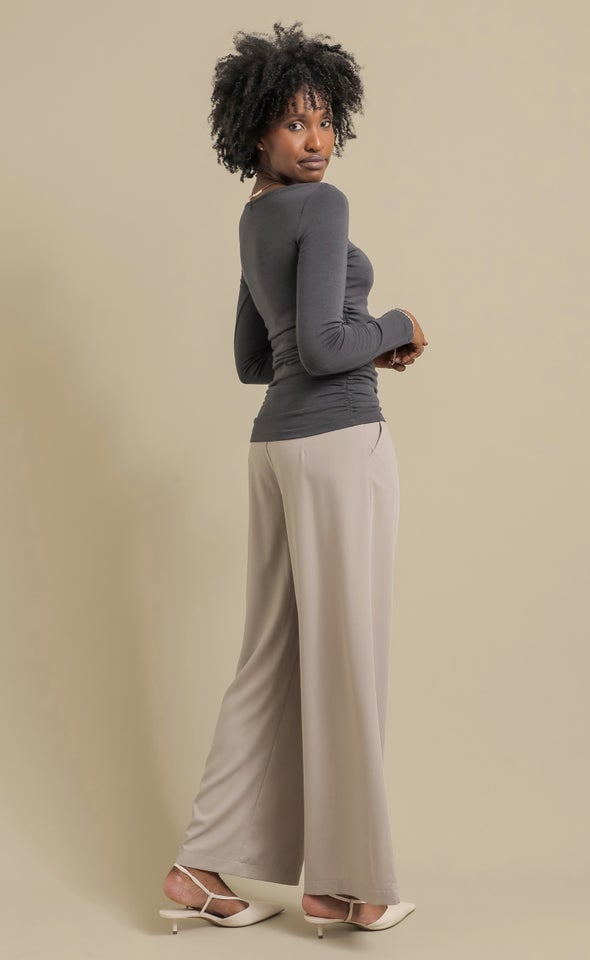 Jersey LS Side Ruched Top Slate