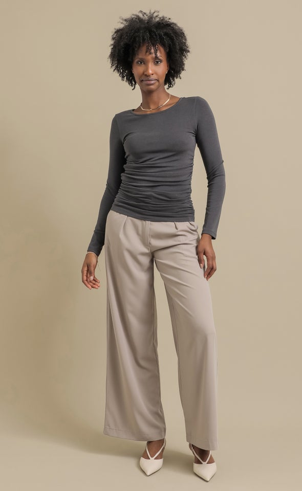 Jersey LS Side Ruched Top Slate