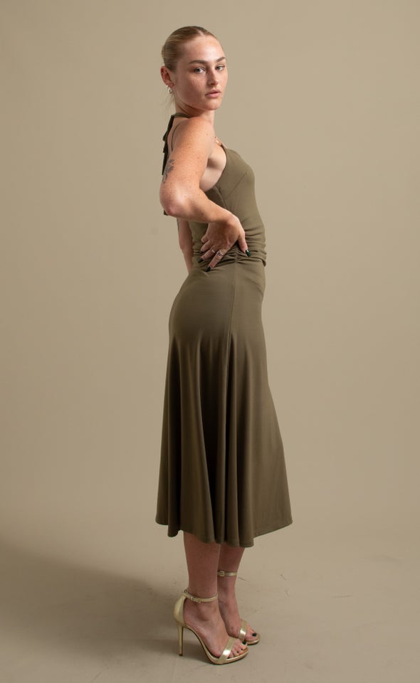 Jersey Midi Dress Khaki