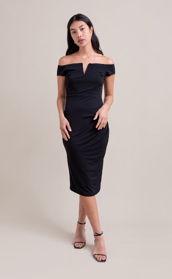 Jersey Notch Neck Dress Black