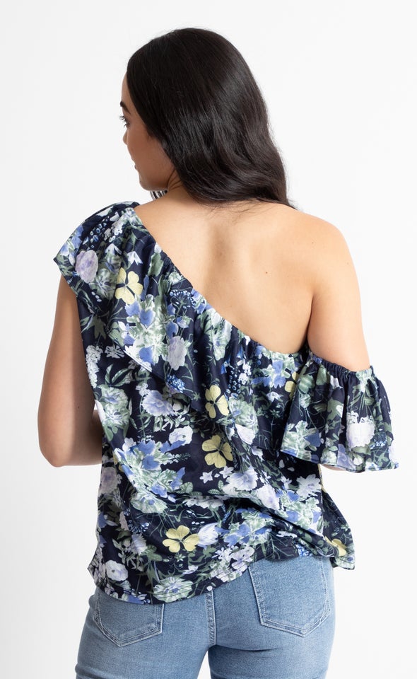 Jersey Off Shoulder Floral Top Navy Floral