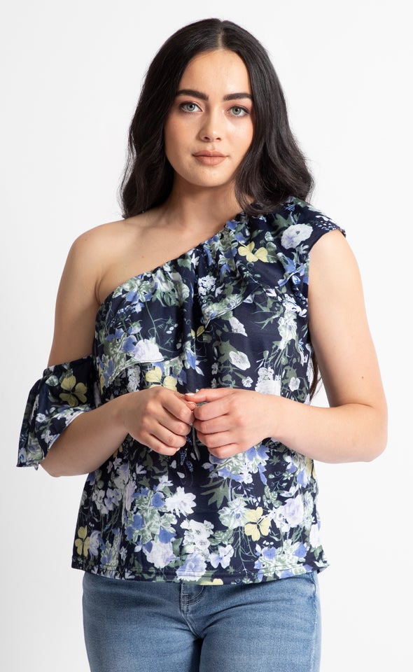 Jersey Off Shoulder Floral Top Navy Floral