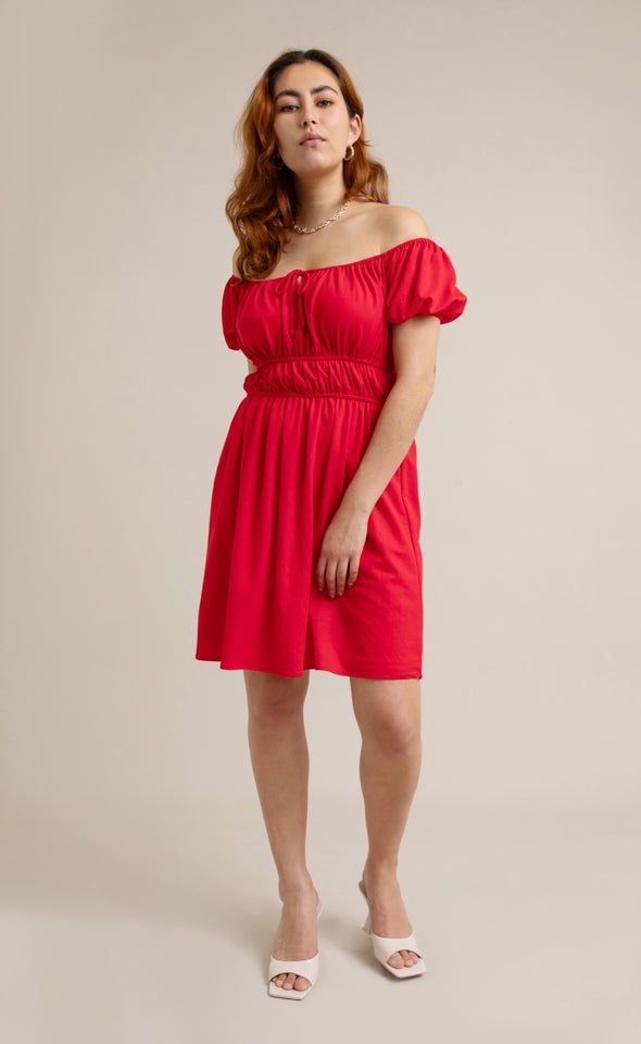 Jersey Off The Shoulder Dress Red