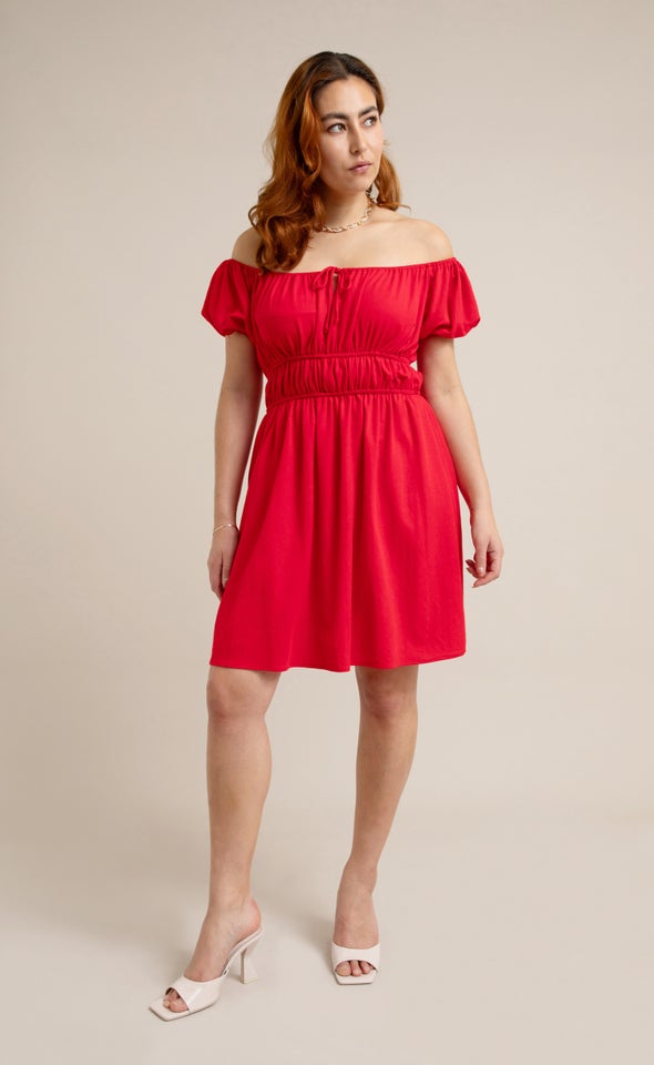 Jersey Off The Shoulder Dress Red