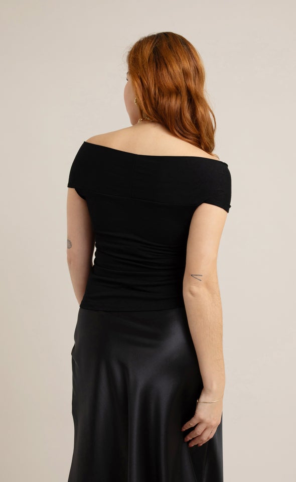Jersey Off The Shoulder Top Black