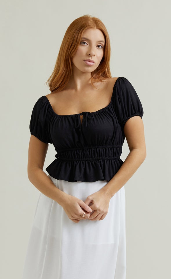 Jersey Off The Shoulder Top Black