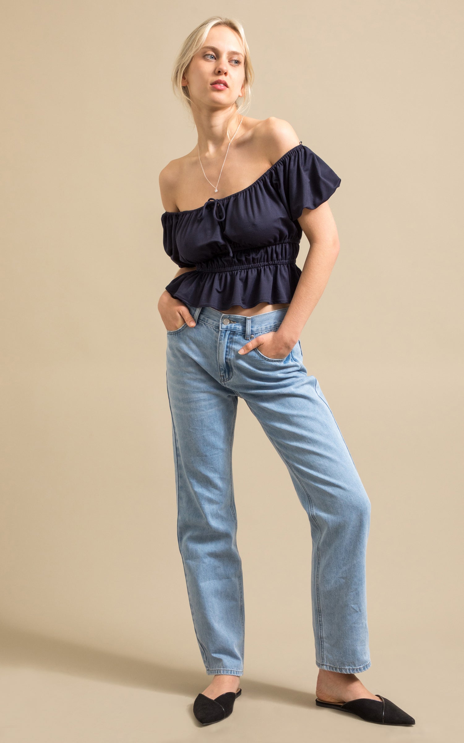 Shop our Jersey Off The Shoulder Top in Ink | Pagani