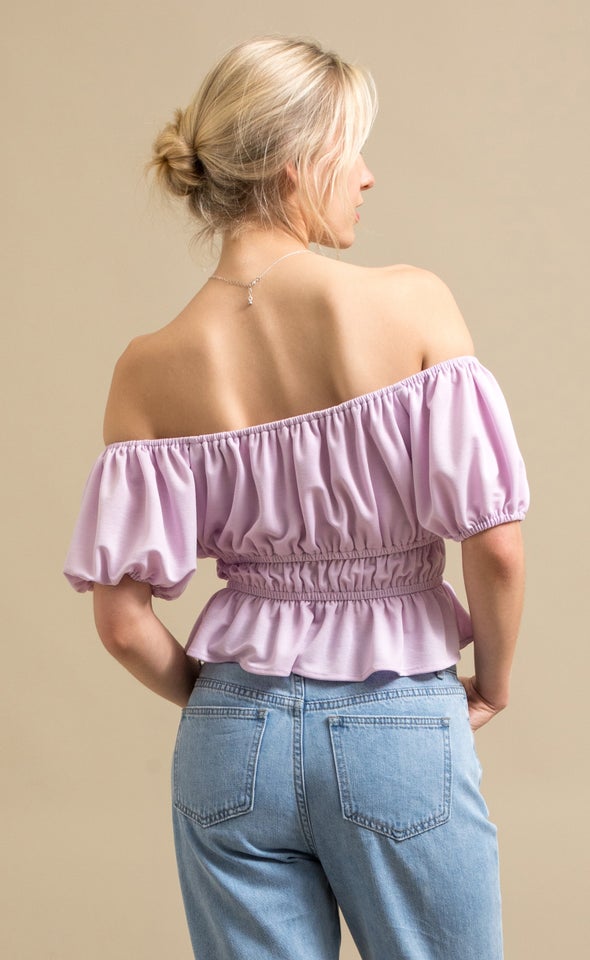 Jersey Off The Shoulder Top Pink Lavender